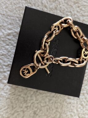 Michael Kors Rose Gold Link Toggle Bracelet with MK Charm